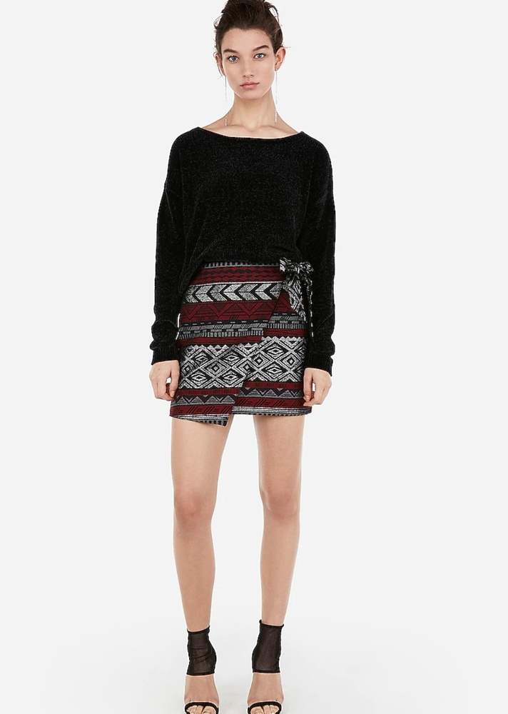 NWT Express Metallic Jacquard Wrap Mini Skirt